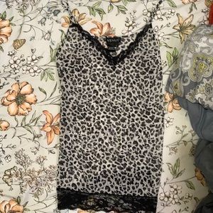 VENUS SNOW LEOPARD PRINT SHEER LACE TRIM V NECK CAMISOLE